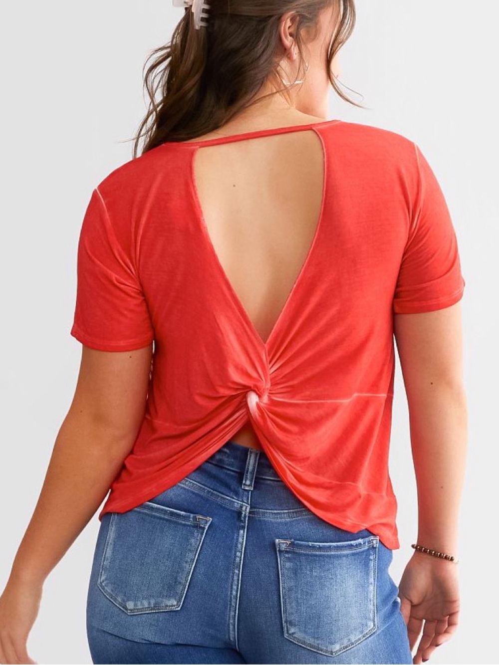 White Crow Adeline Washed Top in Coral Red, size Medium